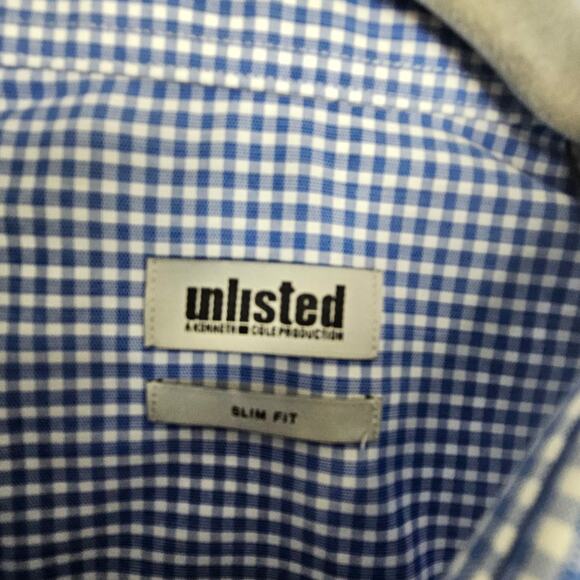 NEW Unlisted Kenneth Cole Dress Shirt Blue White Gingham Checker Men XL Slim Fit - Picture 6 of 10
